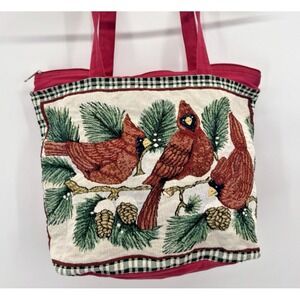 VTG 90s Cardinal Tapestry Tote Bag Cotton Retro Cottage Novelty Country Kitsch